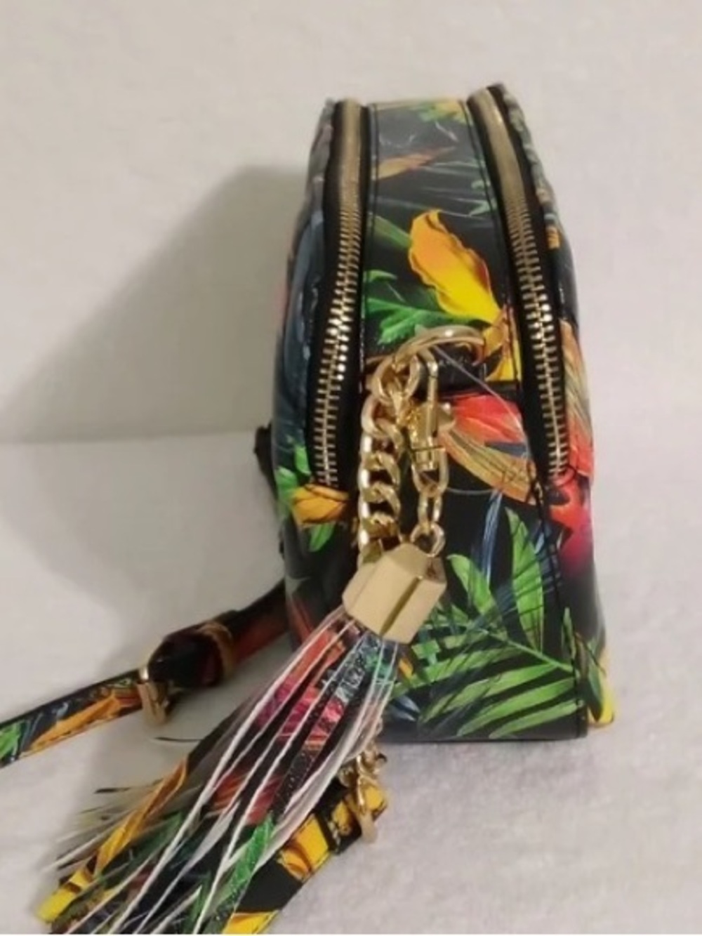 ALDO Tropical Crossbody Bag NWOT – Floral Print, Double Zip, Tassel, Chain Strap - Picture 2 of 7